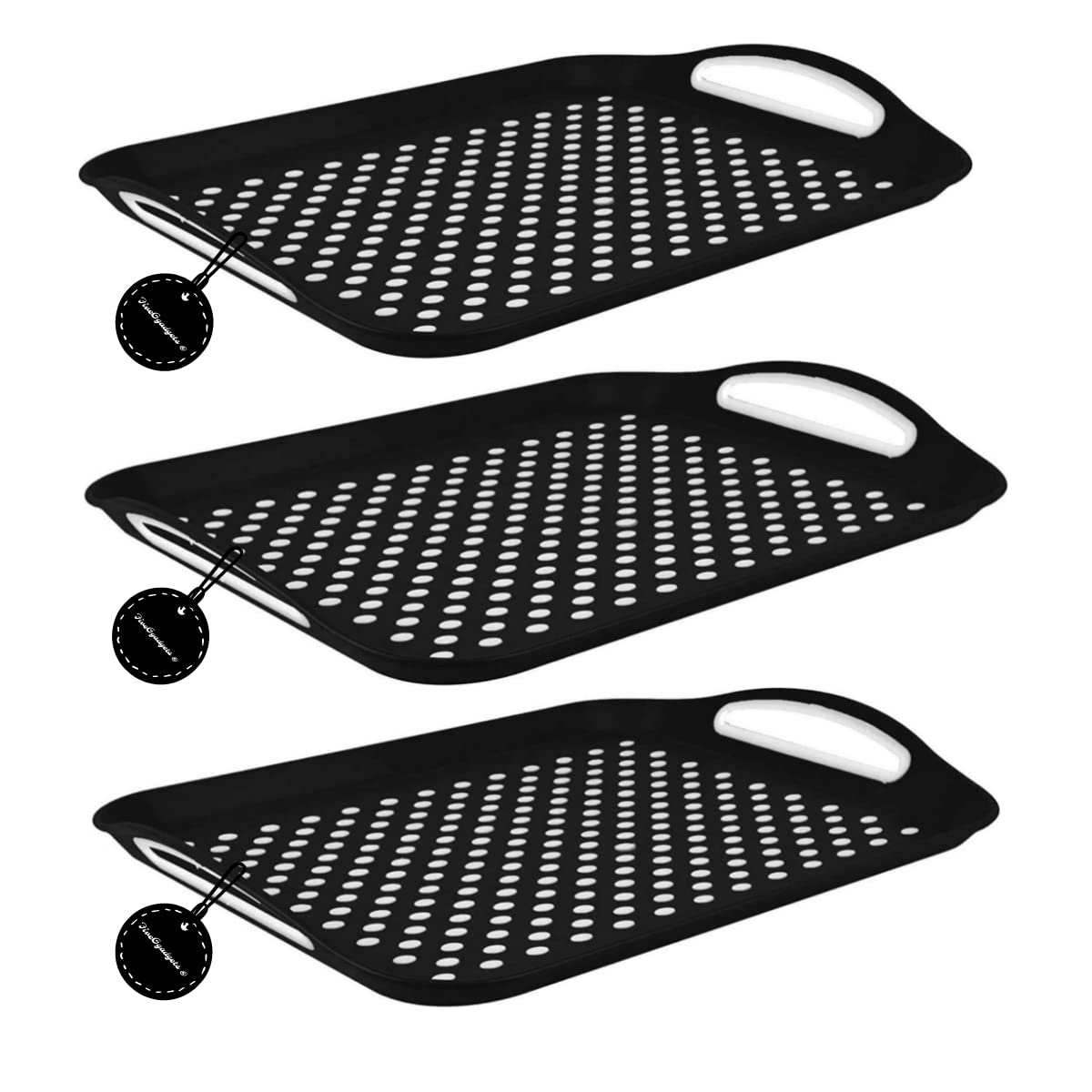 (3 Pack) Non-Slip Serving Trays – Anti-Slip Lap Trays for Eating, Dinner, Tea & TV Meals – High-Grip Rubber Surface for Waiters & Home Use – Essential Food Tray (Black)