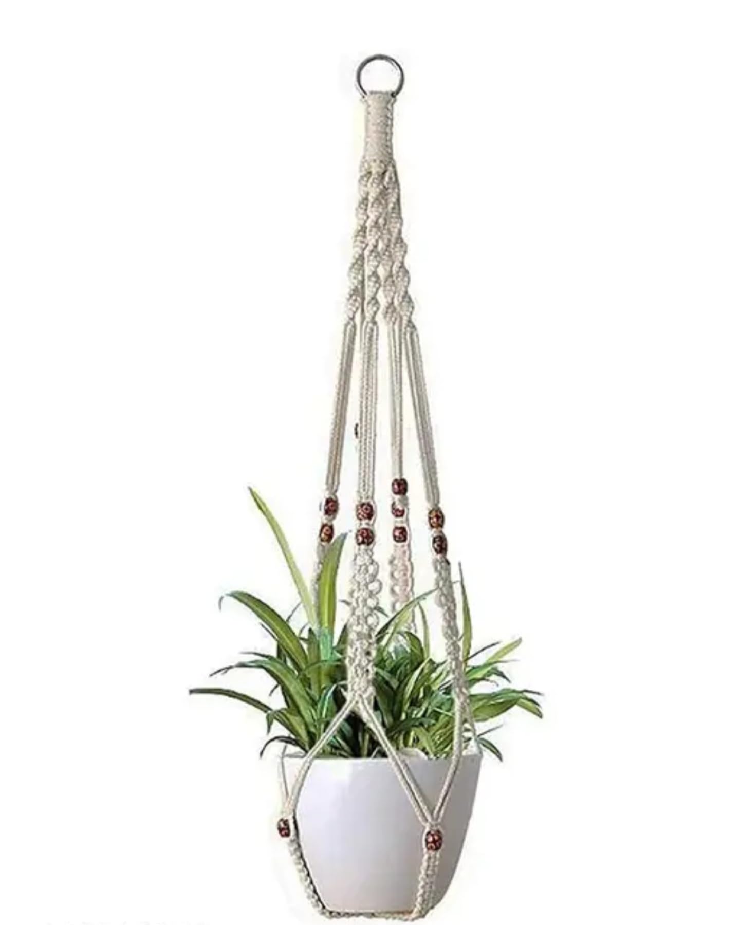 Lot de 2 suspensions en macramé avec perles en bois, corde en coton à suspendre pour plantes d'intérieur, blanc