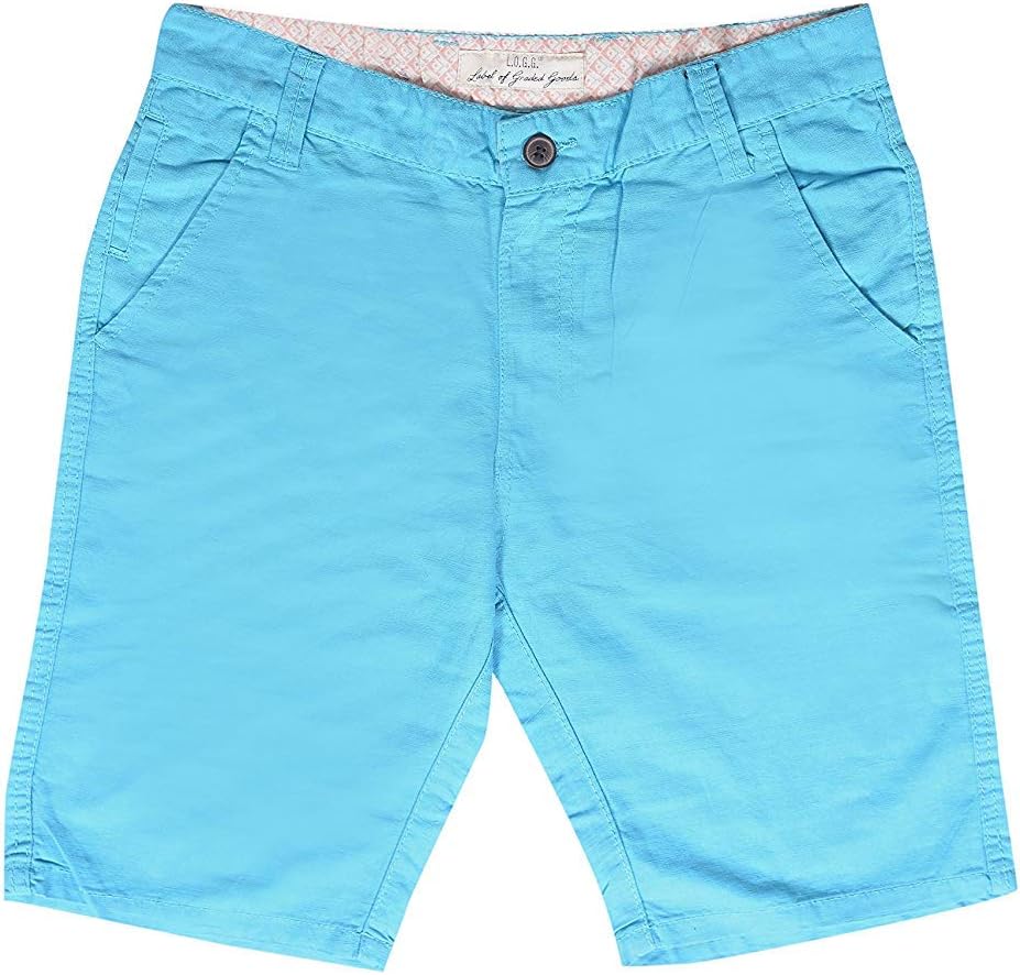 MAGICMen's Sky Blue Cotton Slim Fit Solid Linen Shorts
