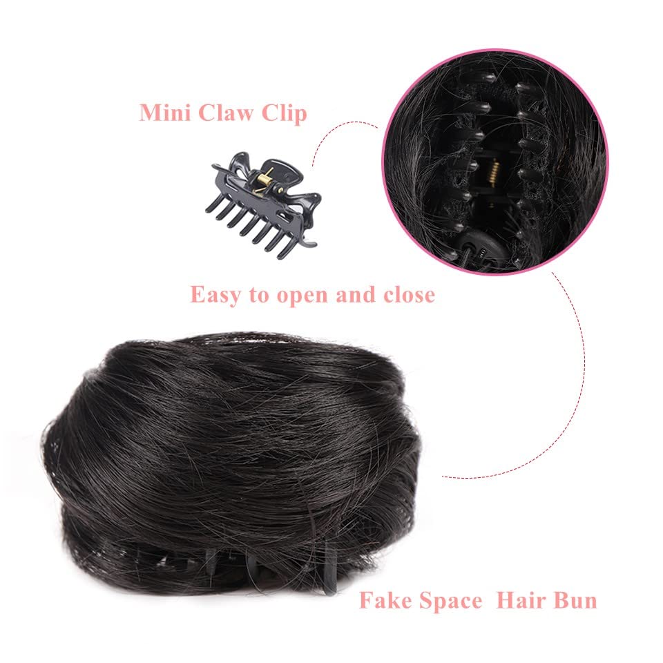 Miniatura 4 de 2 piezas de mini garra de pelo sintético de moño sintético desordenado en moño desordenado, extensiones de cabello para mujeres y niñas