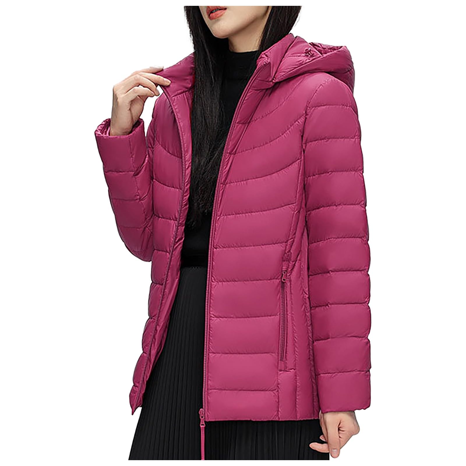 Giacca Casual Nuovo Piumino Leggero da Donna, Corto, con Cappuccio, Collo Alto, Taglie Forti Università