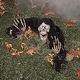 Fun Express 18" LED Skeleton Ground Breaker for Halloween Outdoor Home Decor, Light Up Spooky Decorations