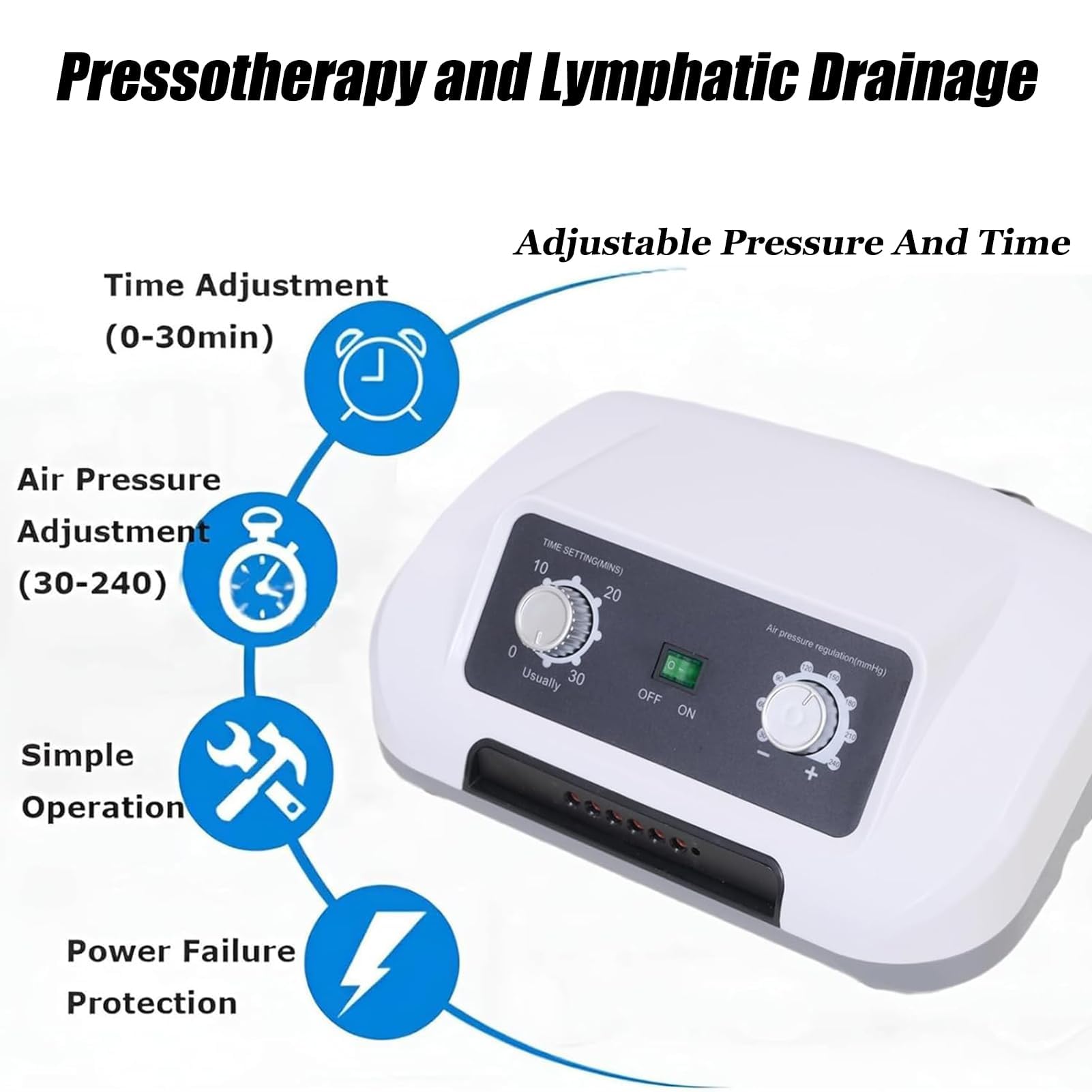 Drenaggio linfatico per pressoterapia, massaggiatore professionale a compressione delle gambe | Sistema Med 6 Luftkuddar Och 0-240 mmHg Tryckjustering, Luftkompressionspump För Ben Hemma