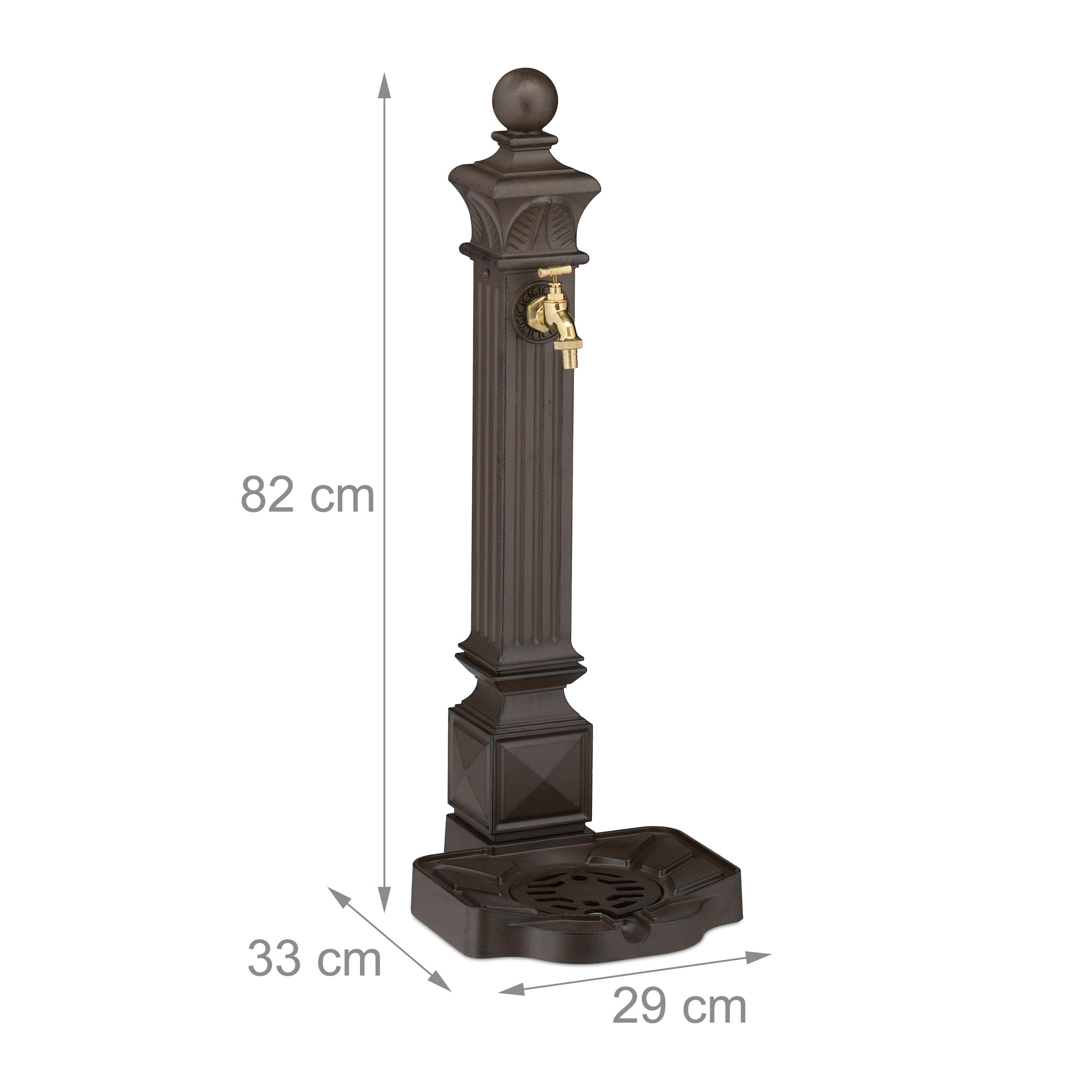 Relaxdays Fontaine extérieure de Jardin, avec Robinet et bac, HxLxP : 82 x 29 x 33 cm, Aussi pour la terrasse, Marron