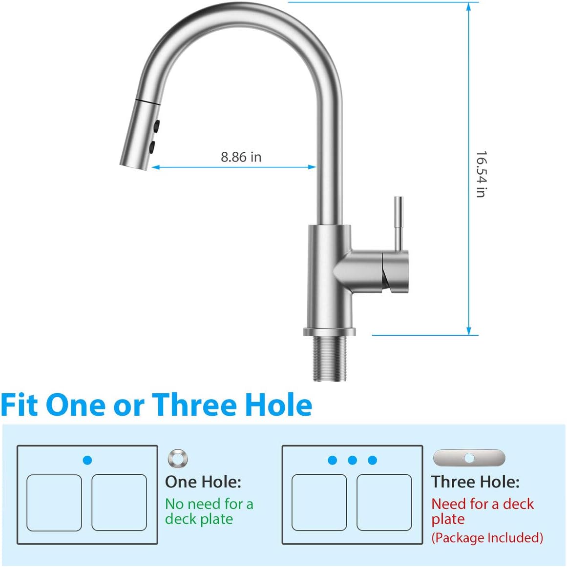 Flash Deals - 50% OFF LEPO Single Lever High Arc Brushed Nickel Pull Out Kitchen Sink Faucet, Modern Stainless Steel Rv Faucet with Pull Down Sprayer and Deck Plate