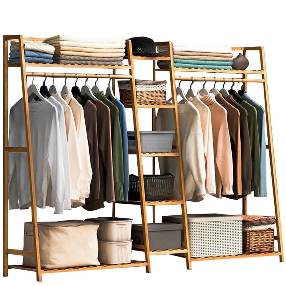 Rangement multifonctionnel en bambou avec penderie et porte-manteau