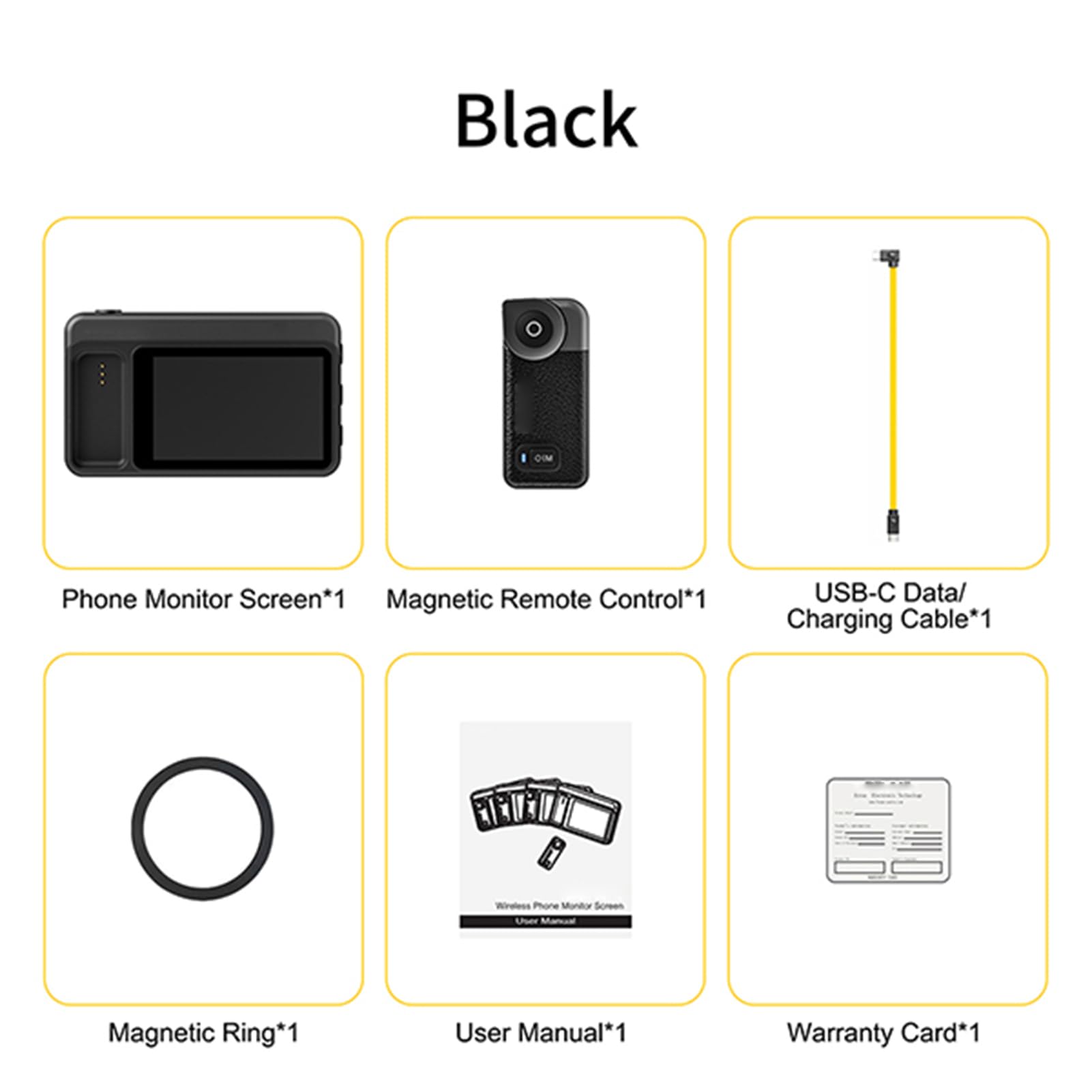 Fockety Monitor Magnetico da 3,1 Pollici, Schermo Wireless con (BLACK) | Monitor della fotocamera posteriore con telecomando Bluetooth, anteprima 4K per Vlog in streaming live