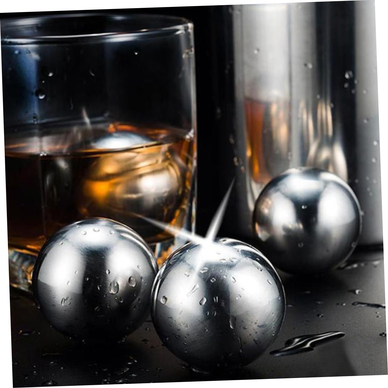 MAGICLULU 3pièces Boules à Glace Acier Inoxydable Pierre à Whisky Réutilisable De Idéales pour Rafraîchir Vos Boissons sans Dilution Maison