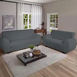 Kit Capa Para Sofa 2 e 3 Lugares Malha Gel Elasticada Ajustavel Coladinha (Cinza)