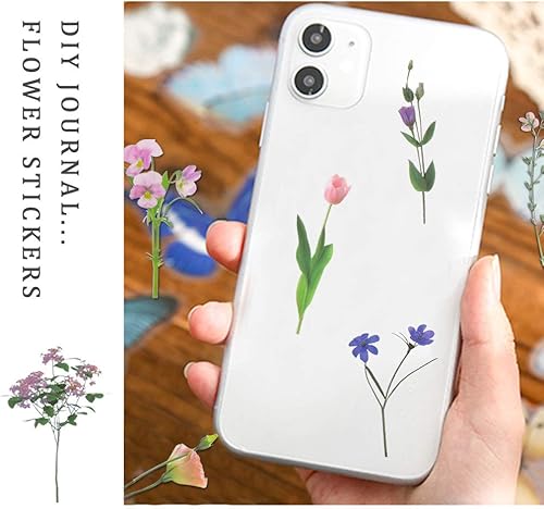 Miniatura 6 de 80 piezas de calcomanías de flores naturales para álbumes de recortes, calcomanías autoadhesivas para álbumes de recortes, suministros para diario
