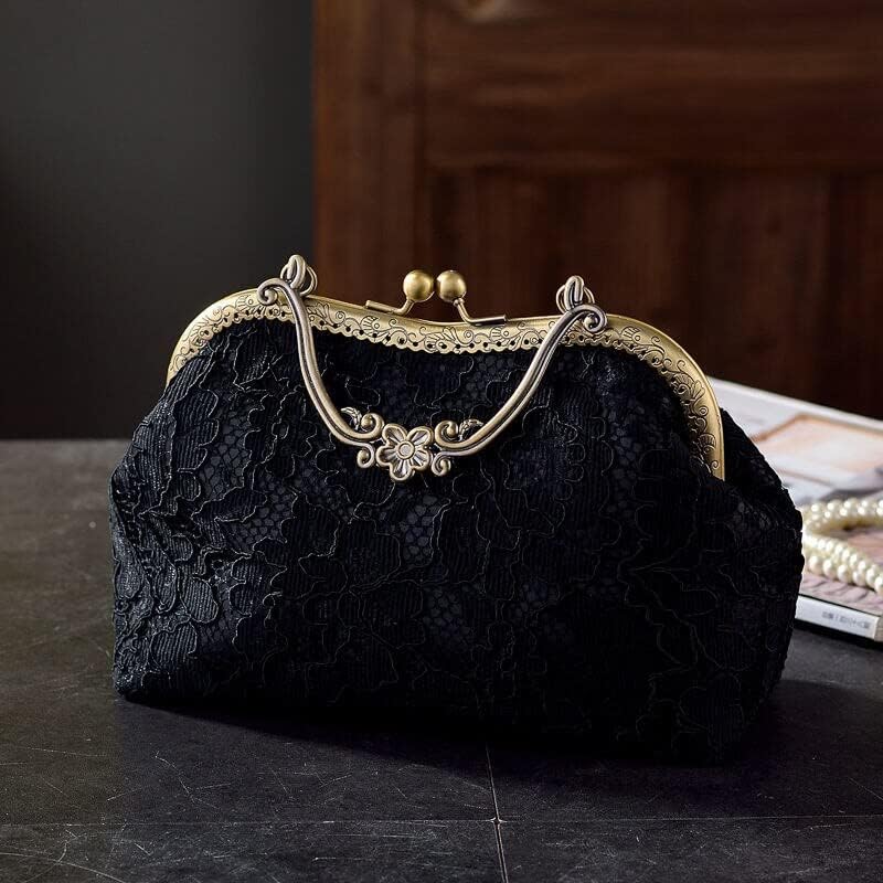 HUFFA Vintage Classic Lace Bag Wedding Shell Lock Bags Women Shoulder Crossbody Bag Chain Women's Handbags Purses (Color : Metal Shell A Beige, Size : 26CM)