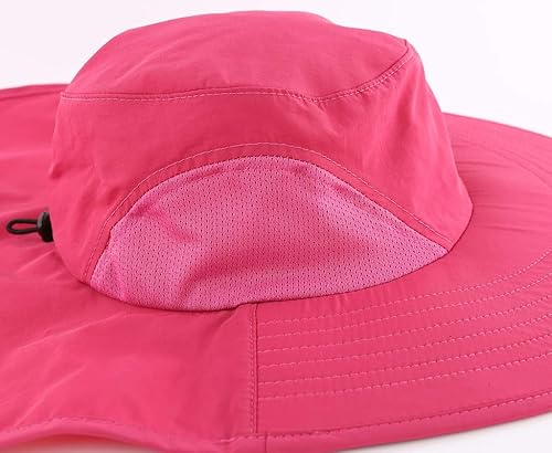 Miniatura 3 de Home Prefer Sombrero de sol para exteriores UPF50+ Sombrero de pesca de malla de ala ancha con solapa para el cuello (rojo rosa), Rosa Rojo