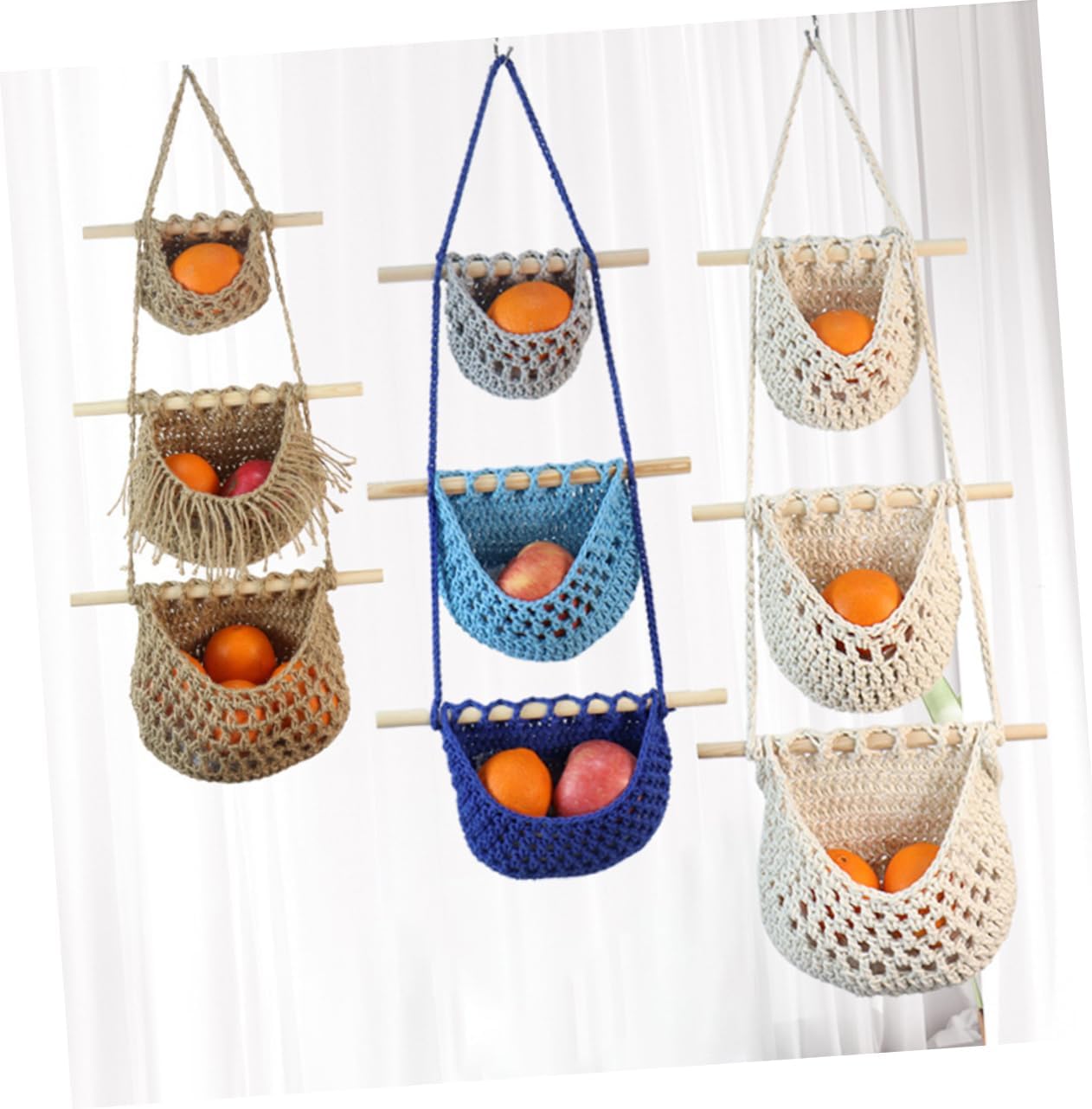Alipis Hanging Fruit Vegetable Baskets Woven Storage Basket for Kitchen Boho Style