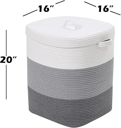 Miniatura 39 de Cesta de almacenamiento rectangular extragrande de 22 x 14 x 18 pulgadas con tapa, cesta de almacenamiento grande de cuerda de algodón, cesta