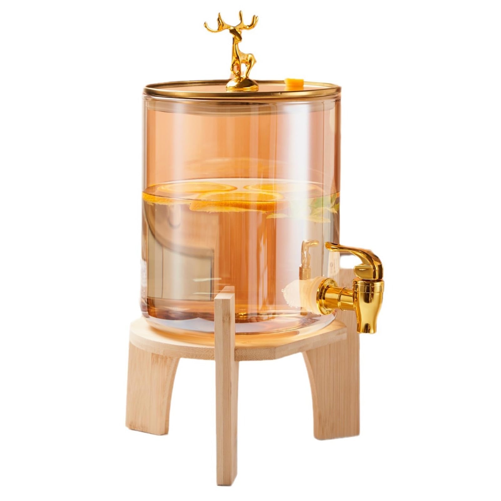 MYUYEE Glass Beverage Dispenser With Tap Stand For Cold Drinks, Lemonade, Beer, And Juice (Yellow)