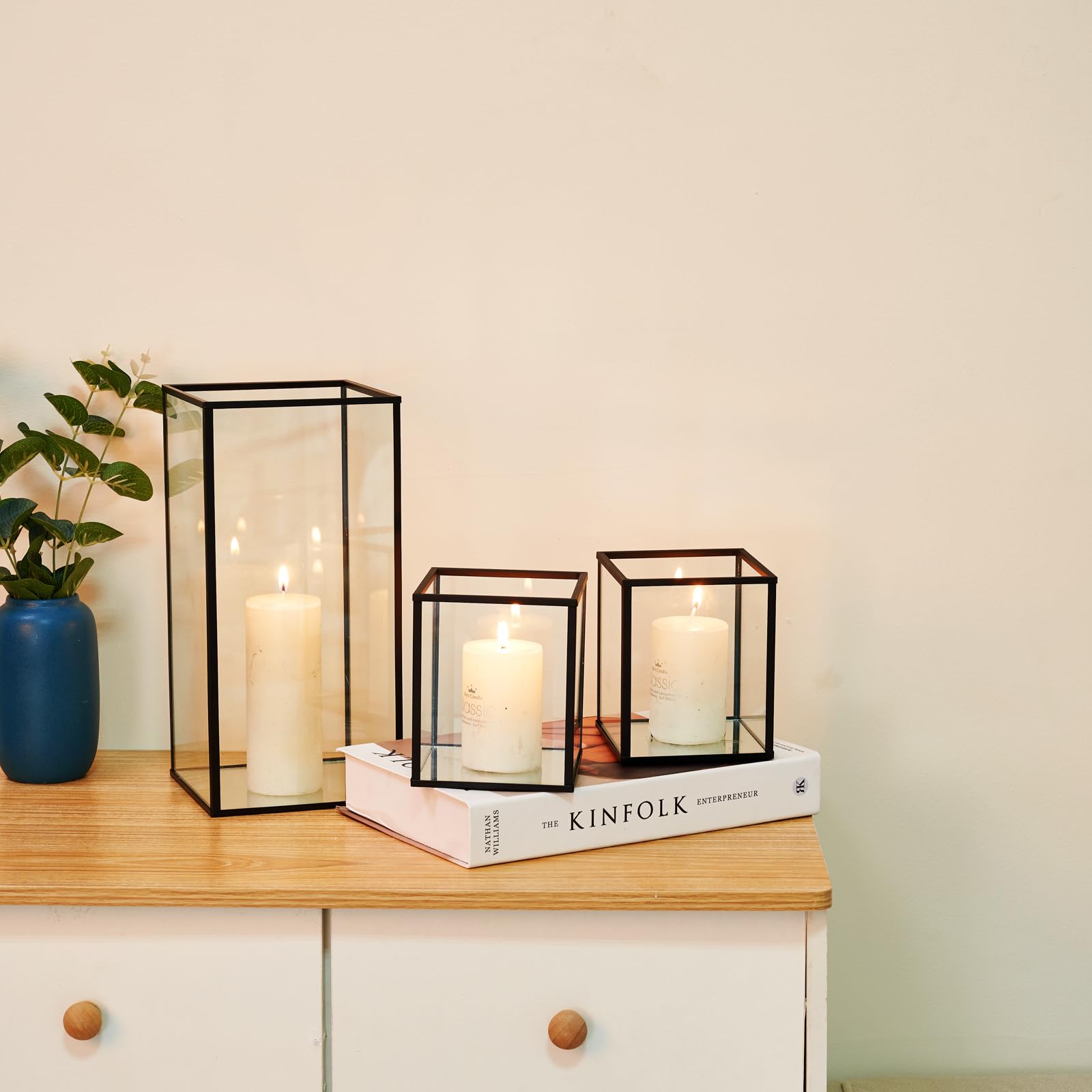 Phosphor Juego de 3 portavelas de Cristal Negro para Bodas, Fiestas, Vacaciones.