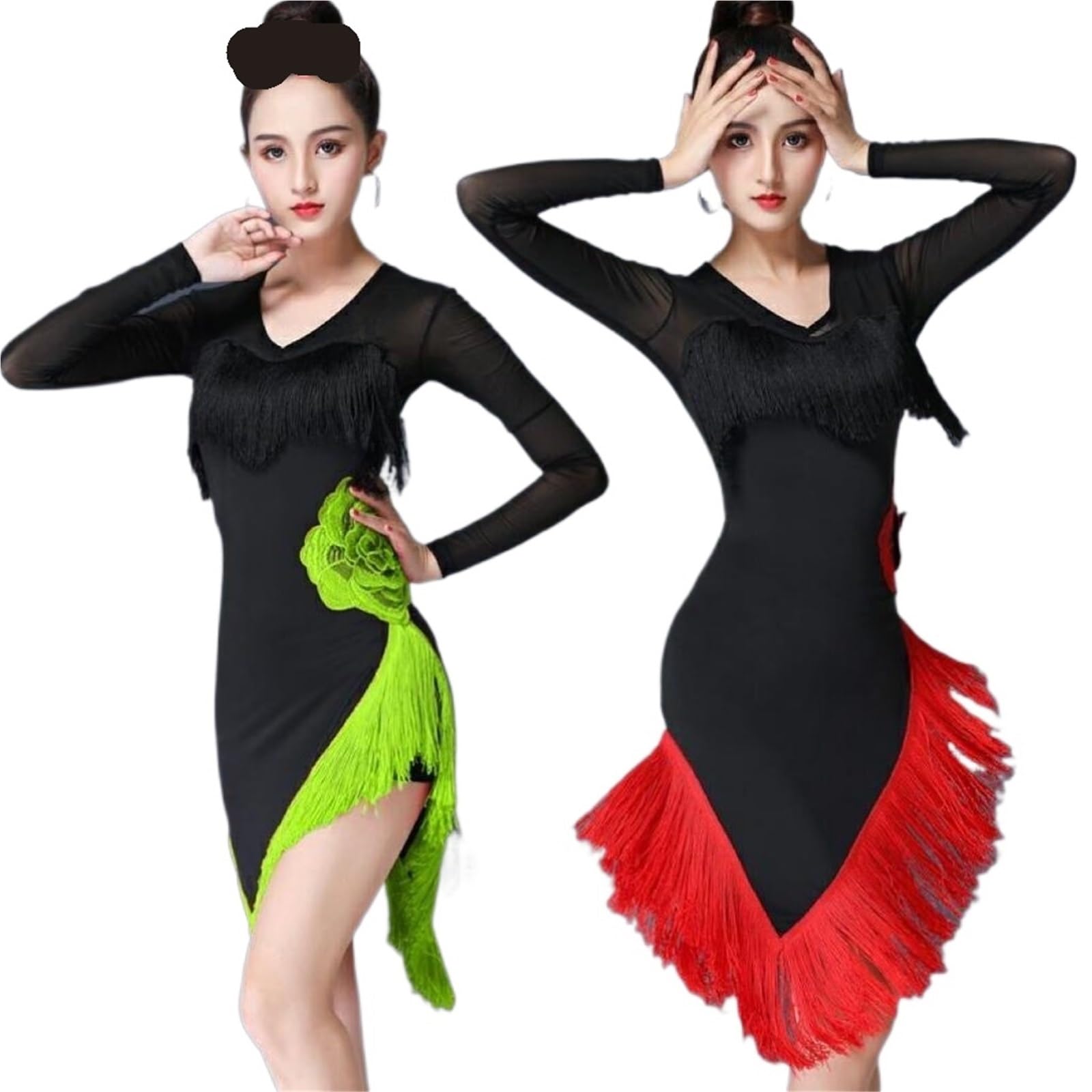 Latin Tanzkleid Langarm Kleid Frauen Kleider Quaste Dance Rock Latin Dancing Girls Kostüm Für Tanz