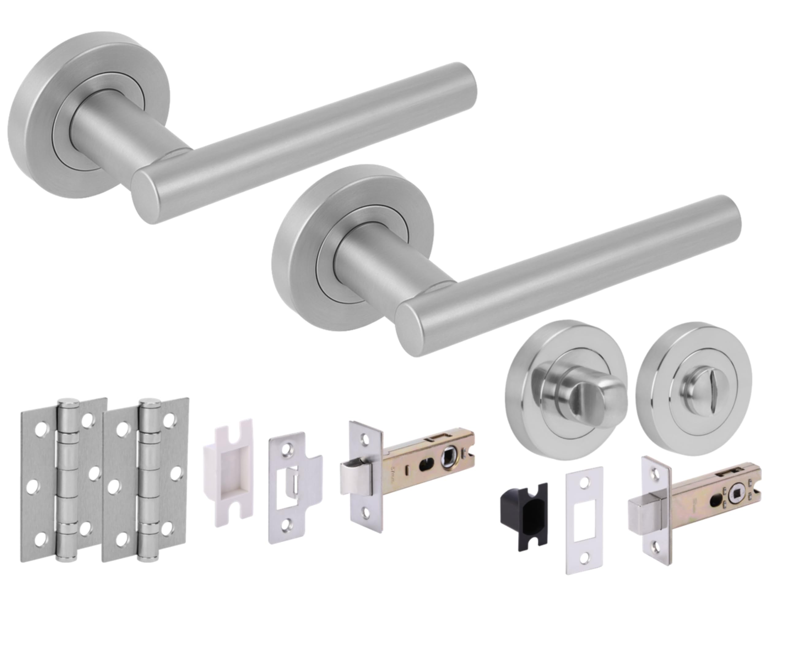 Hunta HANDLEZONE® Solus Door Handles on Rose Bathroom Deadbolt Pack with Ball Bearing Hinges - Satin Chrome — image 1