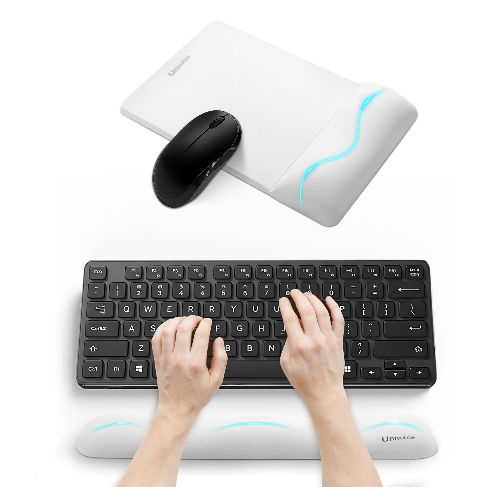 UnivoColors Mini Size Mouse Pad with Wrist Rest M-Size Keyboard Wrist Rest Set Premium PU Material Low-Rebound Cushion
