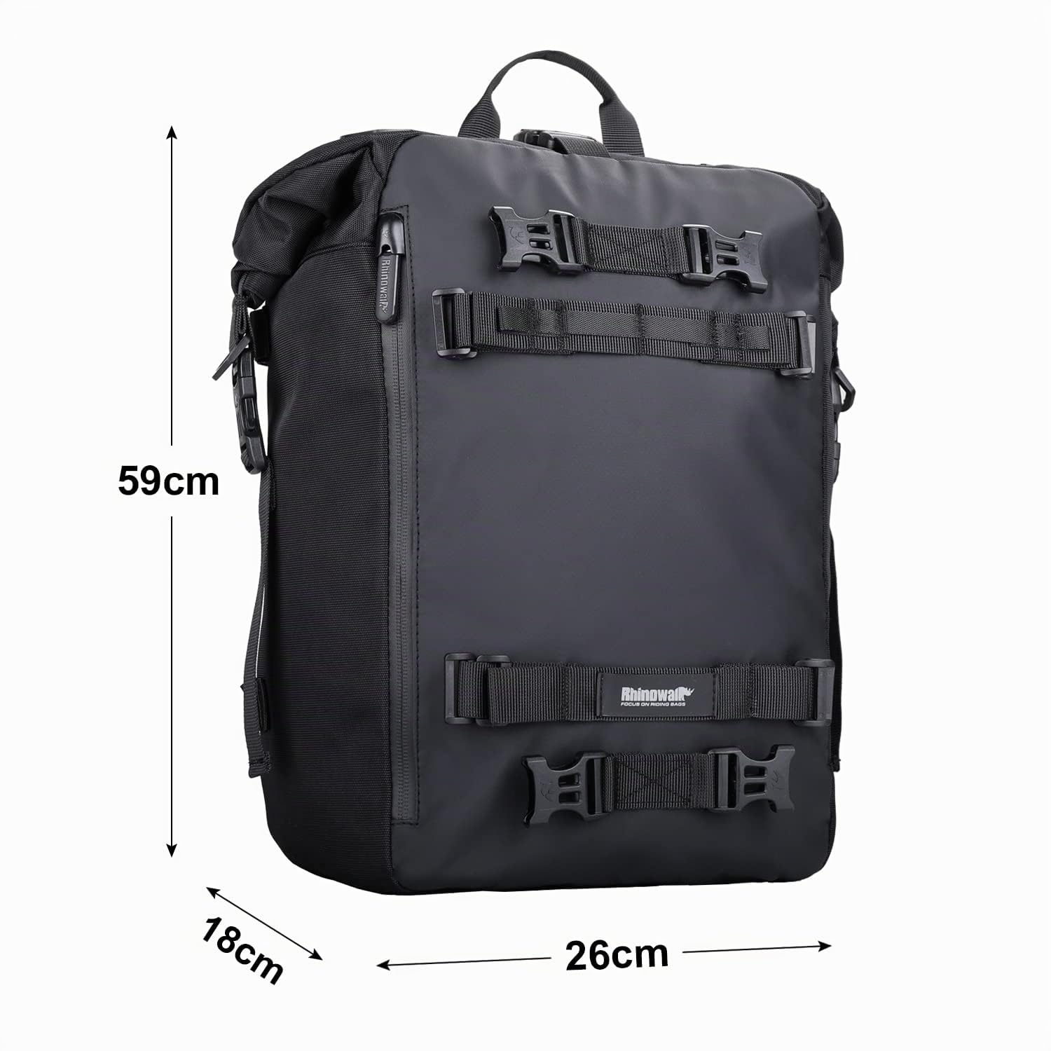 Rhinowalk Bolsa de Equipaje Trasero para Motocicleta, 20 L, Impermeable, Almacenamiento y Accesorios Profesionales, Negro