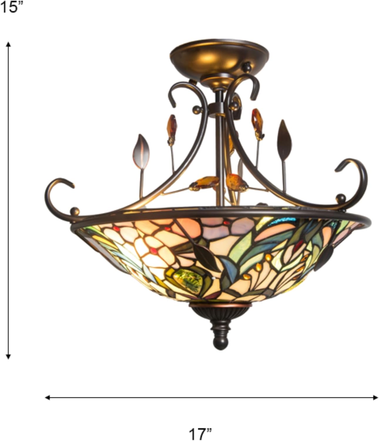 Dale Tiffany TH90212 Crystal Peony Semi-Flush Mount Light, Antique Golden Sand and Art Glass Shade