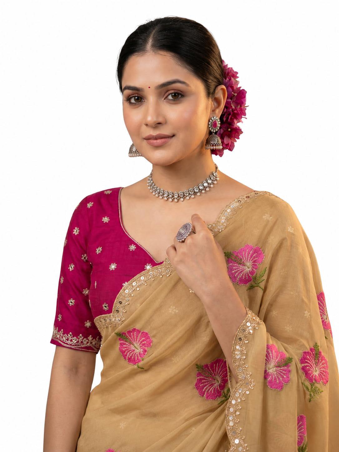 Kryone Collection Women's Soft Rangoli Georgette Saree With Unstitched Blouse Piece