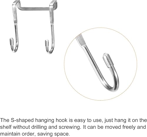 Miniatura 4 de HARFINGTON Ganchos para cajones de gabinete, paquete de 2 ganchos de acero inoxidable extendidos en forma de S para puerta de baño, cocina, tono