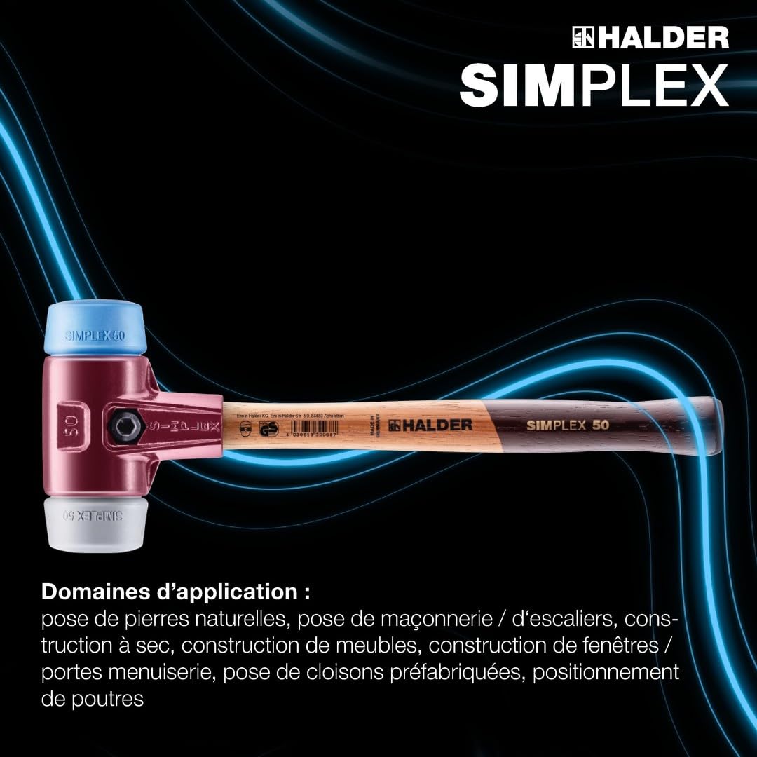 Maillet SIMPLEX, TPE souple/TPE moyen; avec boîtier en fonte malléable et manche en bois | D=30 mm | 3013.030
