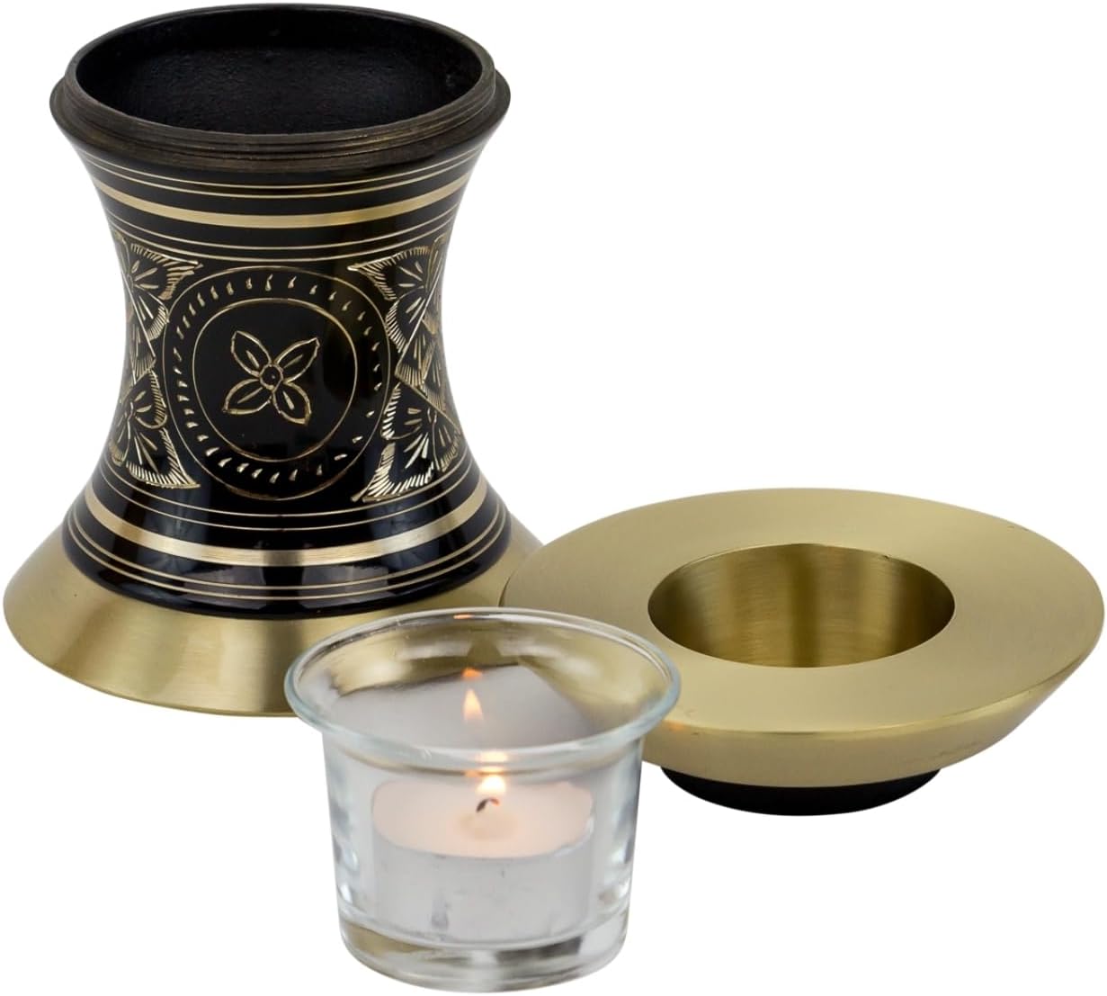 Black Elegance Tealight Cremation Urn for Ashes, Brass Memorial Candle Urn, Extra Small Sized Cremation Urn, 5.5 Inches High
