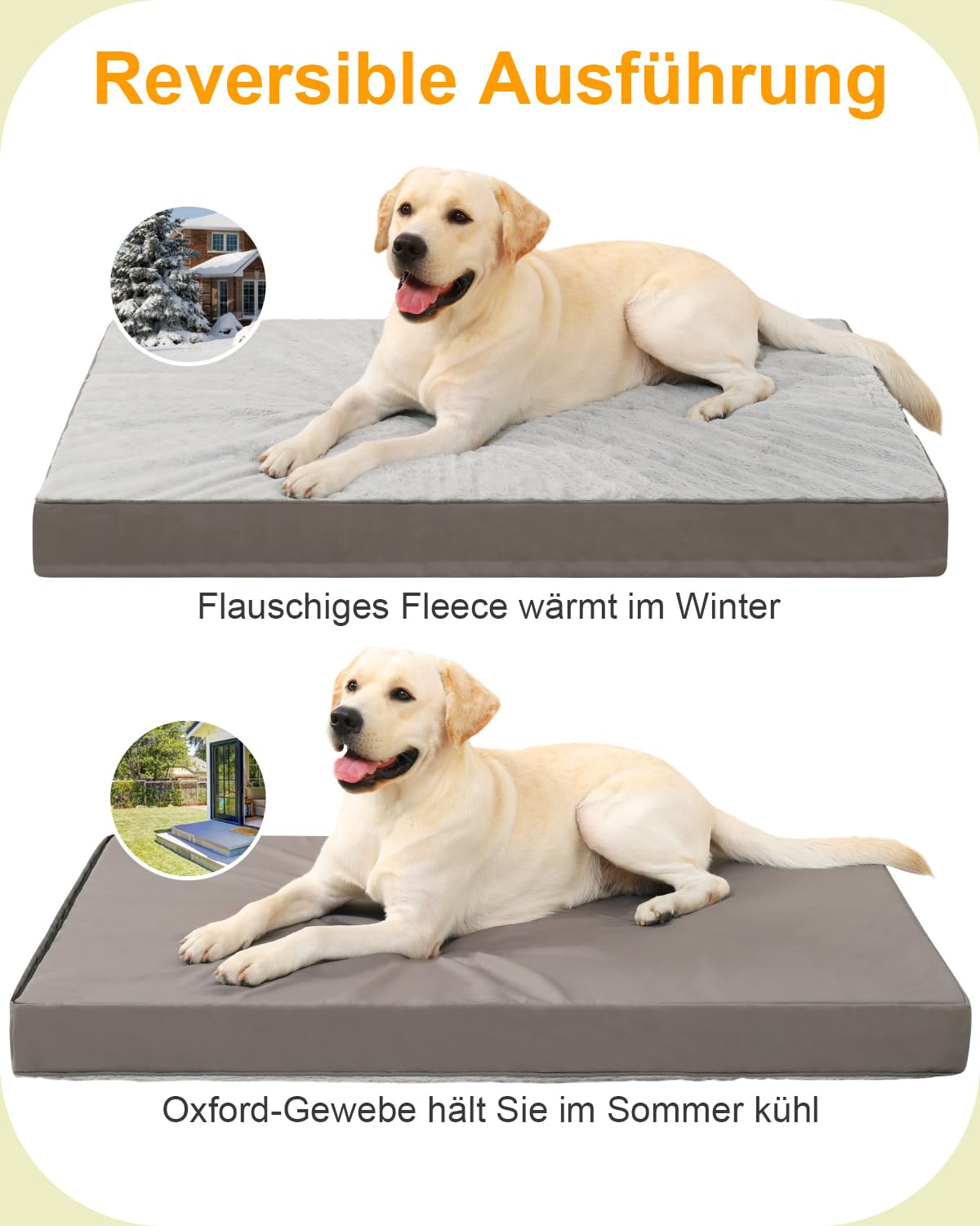 KSIIA Orthopädisches Hundebett Grosse Hunde, Hundekissen Waschbar 105x70cm, Hundebetten mit Abnehmbarer Deckel, Hundematte Doppelseitig Wendbare, Grau