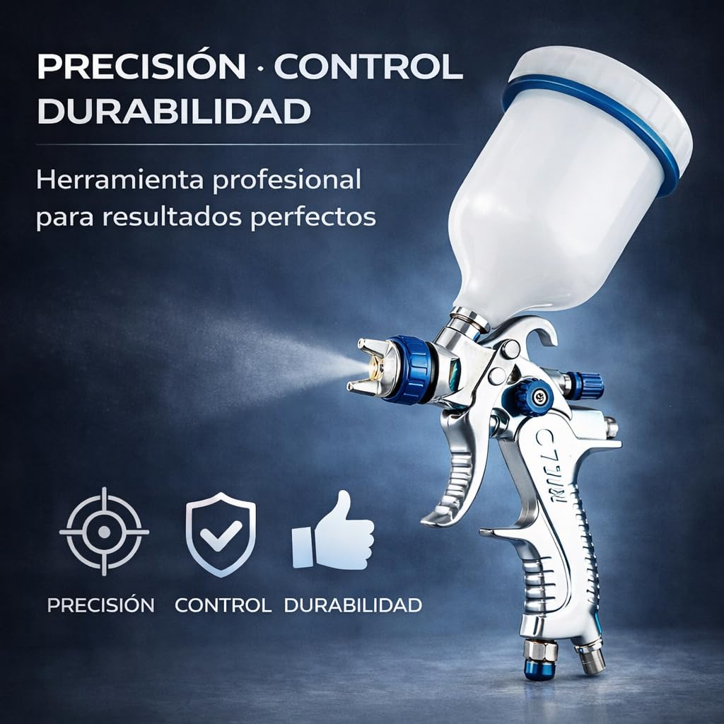 Pistola de Pintura LVMP Profesional 600 ML – Aire Comprimido para Pintar Coches, Aguja 1,3 MM, Pistola Neumática por Gravedad, Bajo Consumo, Alta Precisión y Acabados