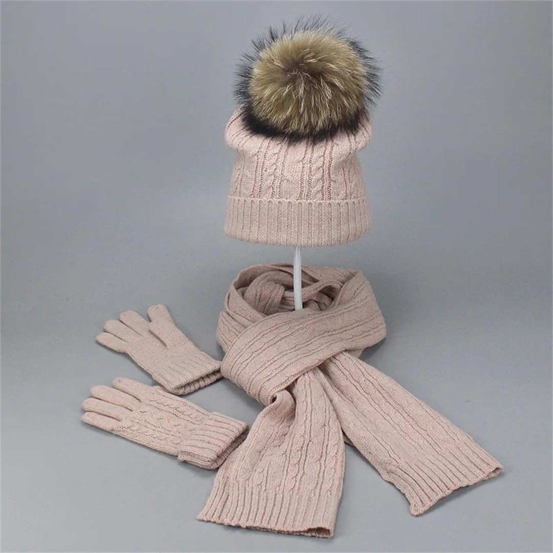 3 szt. damskie zimowe czapki dzianinowe czapki szaliki rękawiczki modne twist pompony zestawy czapeczek (E)