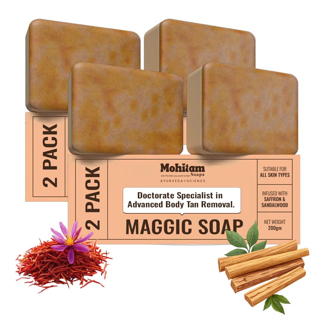 Sandalwood & Saffron Magic Soaps For Bath (100 Gms Pack Of 4) | Paraben Free | Chandan & Kesar Bath Soap | Handmade Soaps For Glowing | Skin Brightening Soap For Men & Women