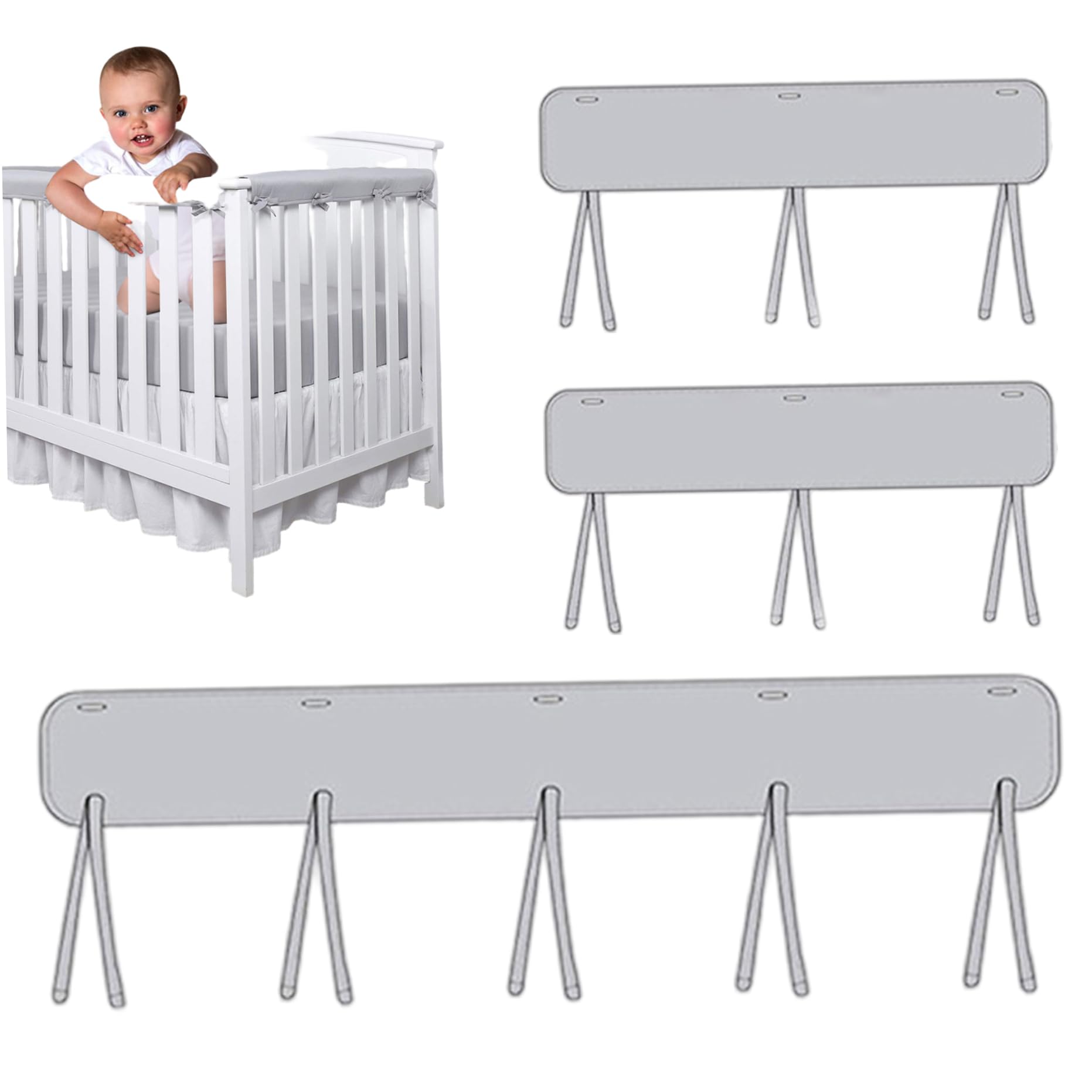 Wxyestna 3-Pack Crib Rail Covers for Teething, Soft Baby Crib Rail Padding Protectors, Easy Install, Grey
