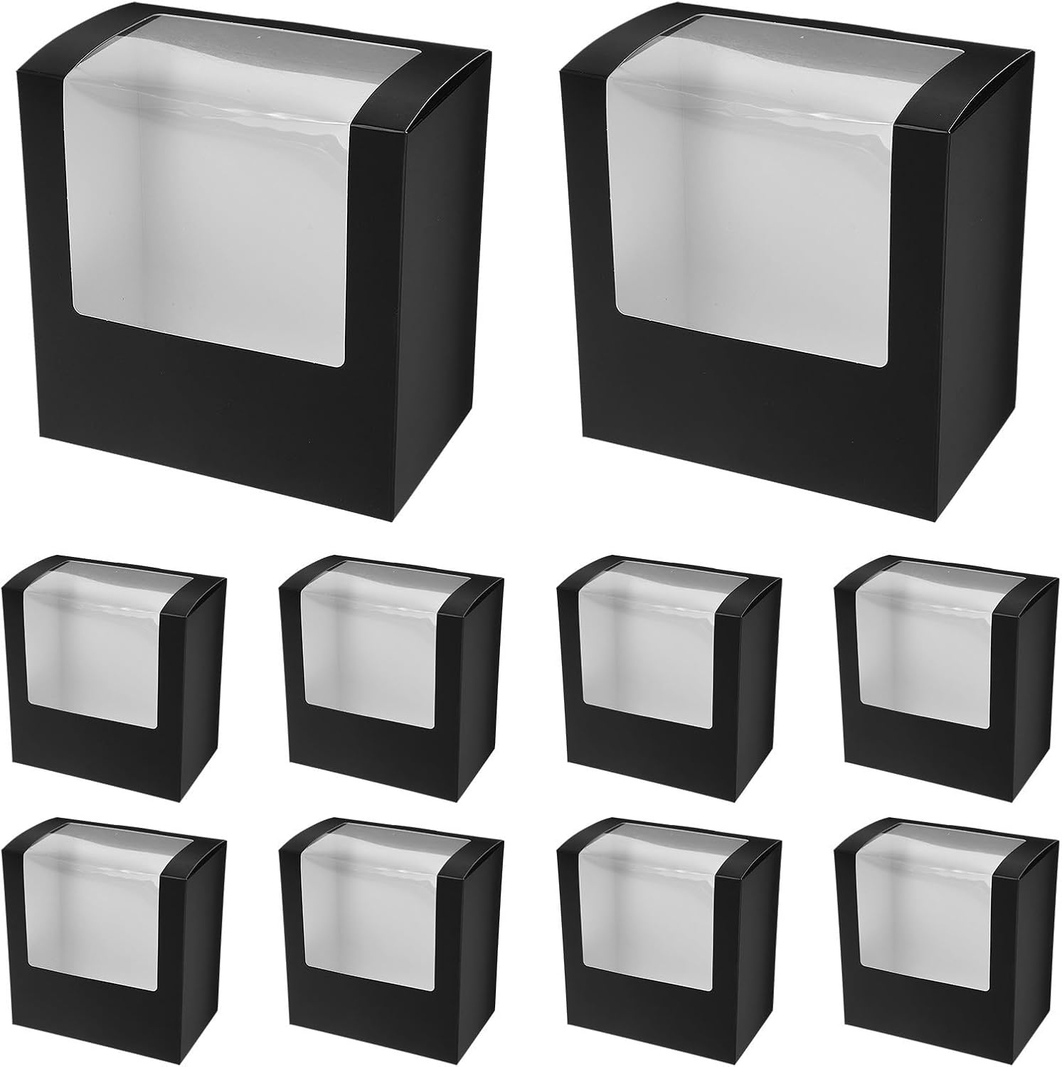 Luxshiny Square Hat Packaging Box Black Paperboard 10pcs with Window
