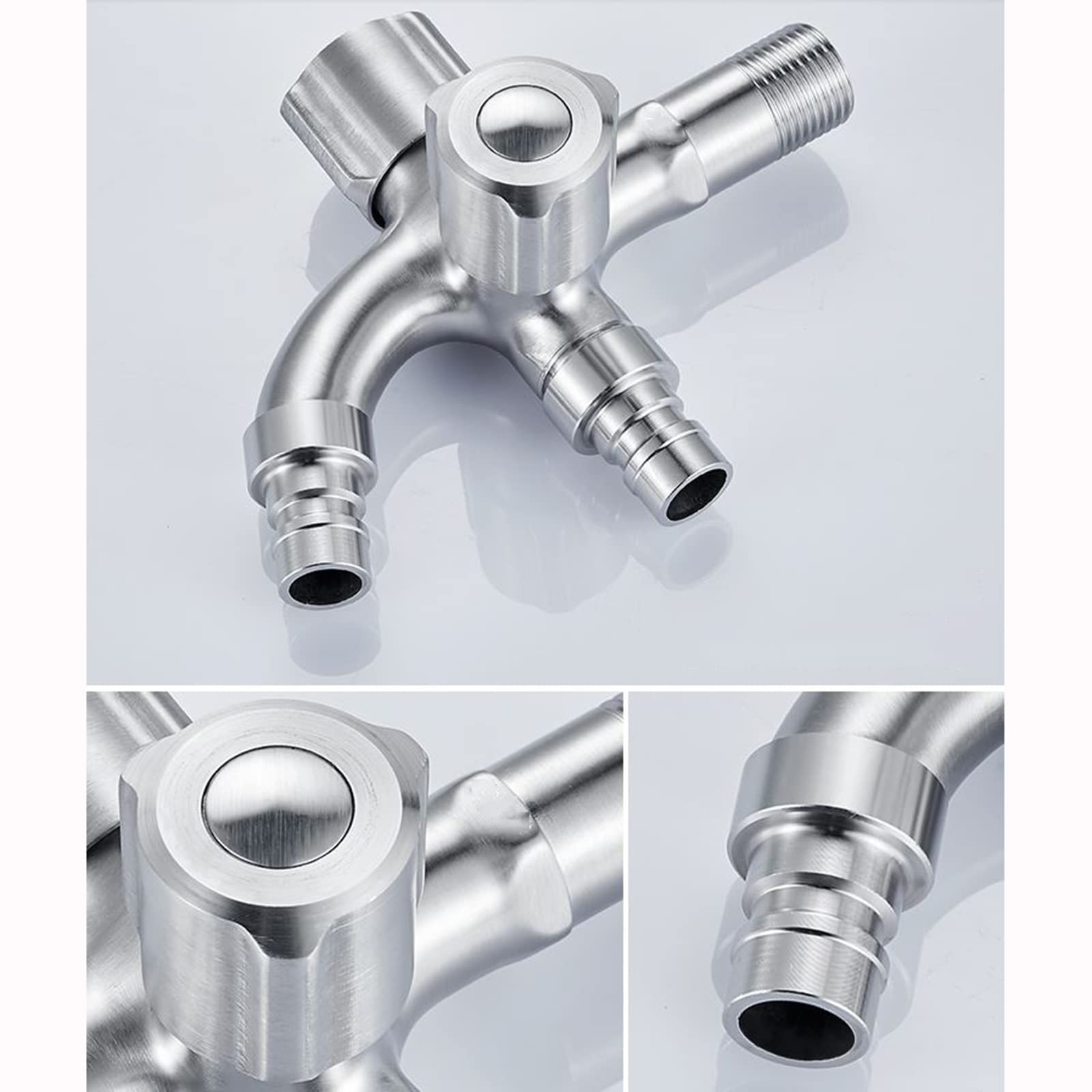 BiaoTeng Rubinetto Doppio Da Giardino In Acciaio Inox 304: Ideale Per Collegare Lavatrice E Tubo D'Acqua! Installazione Facile E Design Spazzolato Anti-Ruggine.