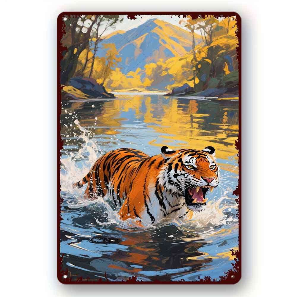 peiyeety Funny Metal Tin Sign Tiger Vintage Metal Sign For Home Outdoor Indoor Office Bar Yard Decor 8x12 Inch