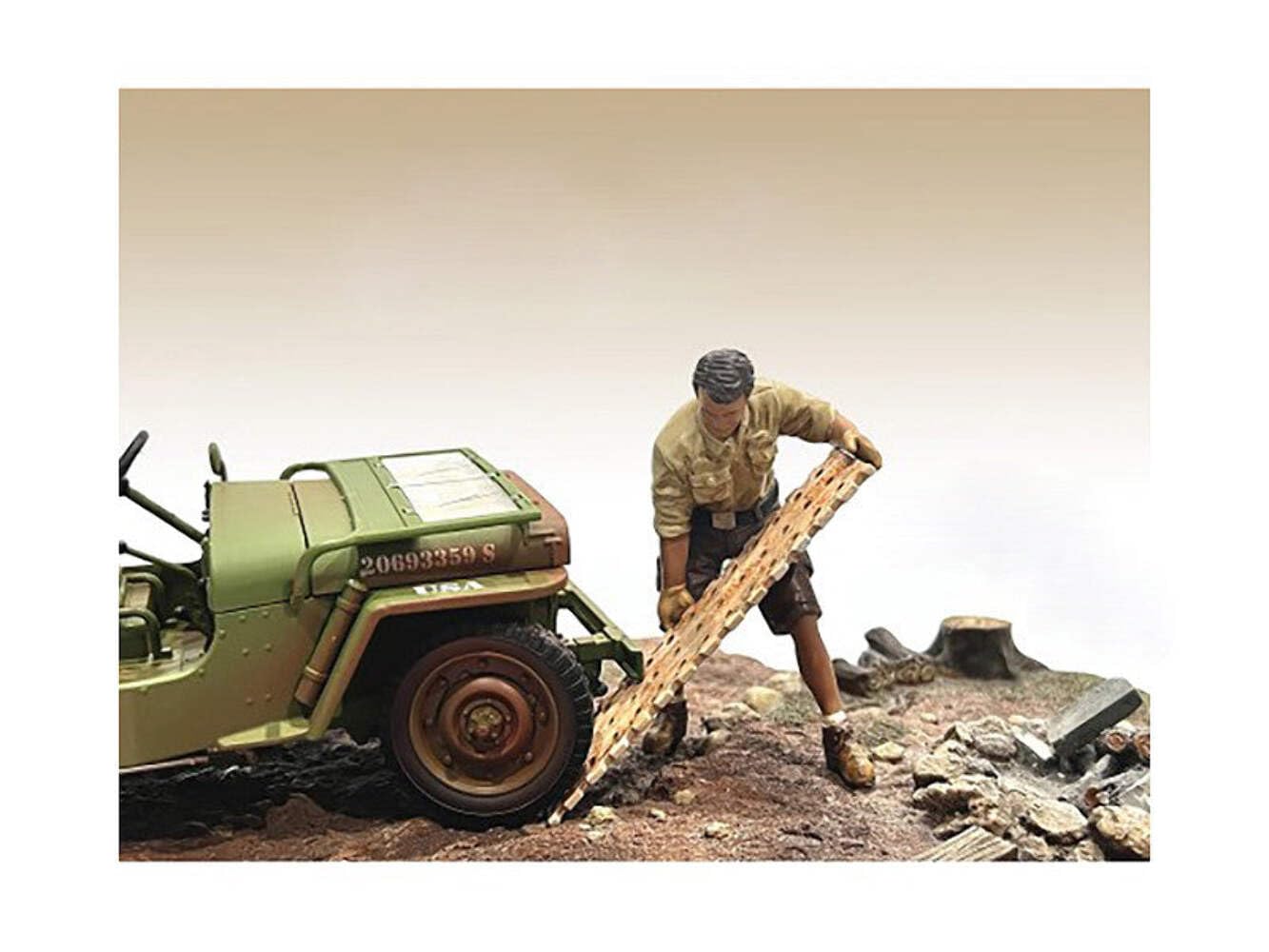 Amerykańska Diorama - Rysunek Mechanik Załoga 4x4 Offroad Camel Trophy VIII - 1/18