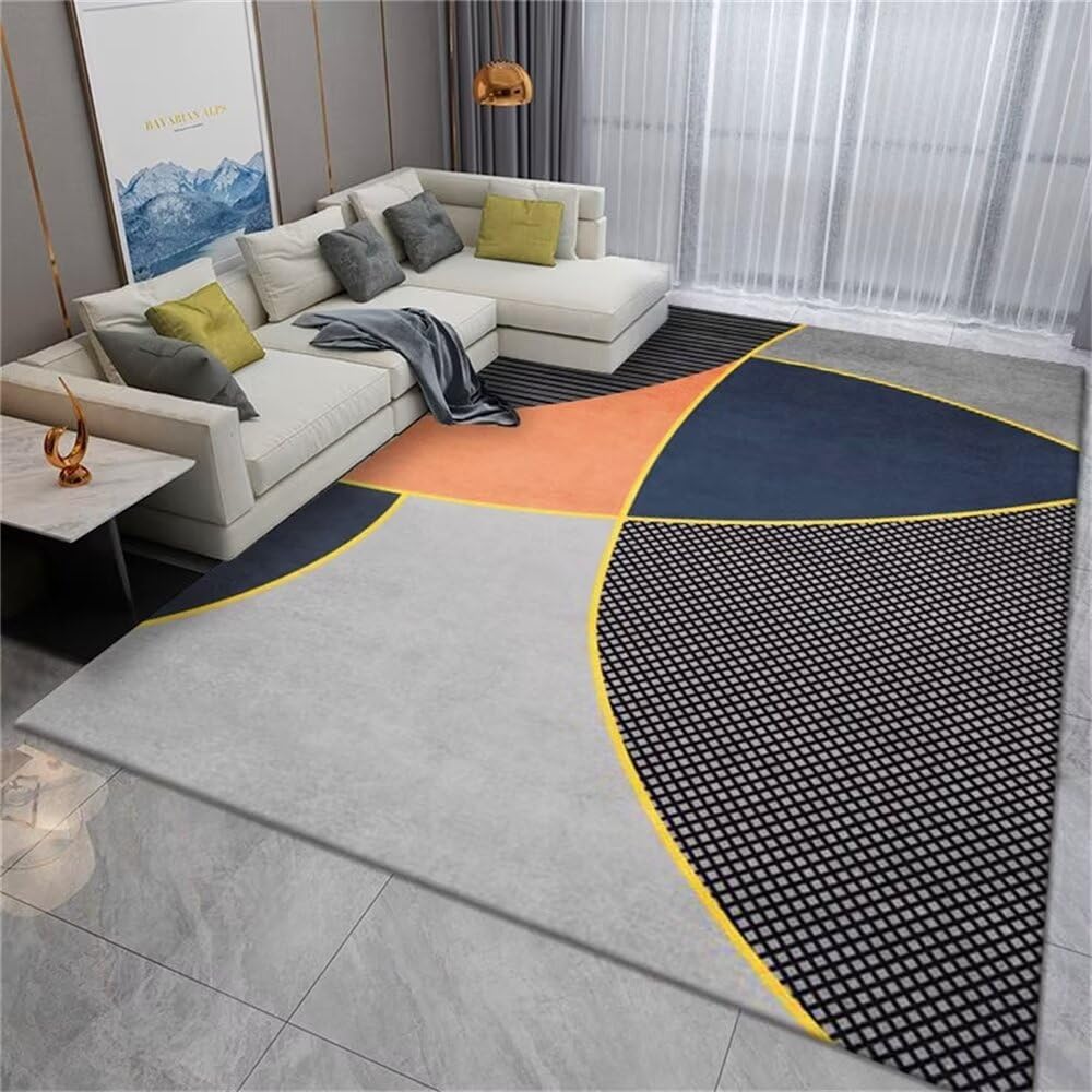 Tapis de salon design géométrique moderne bleu gris 140x200cm moquette chambre ado