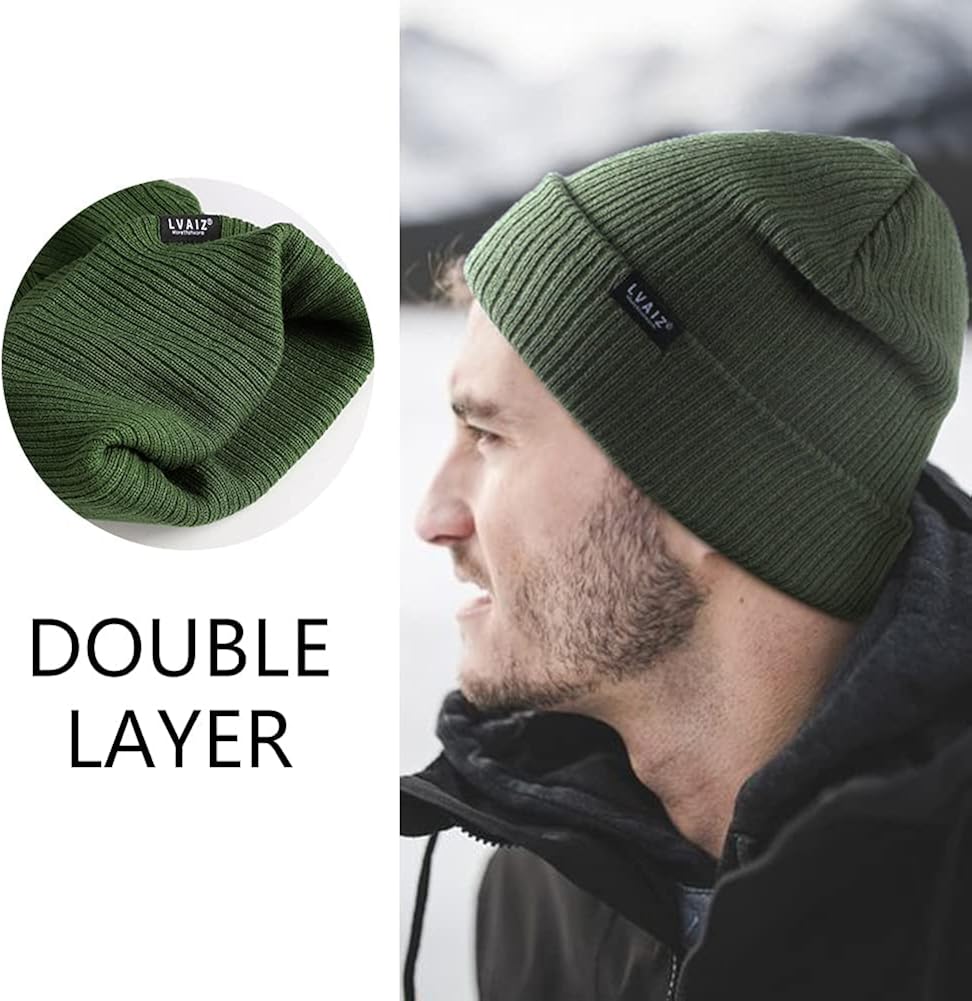 Winter Knitted Cuffed Beanie Hats for Women Soft Watch Hat Classic Knit Stretchy Warm Cap for Men Olive at  Men’s Clothing store