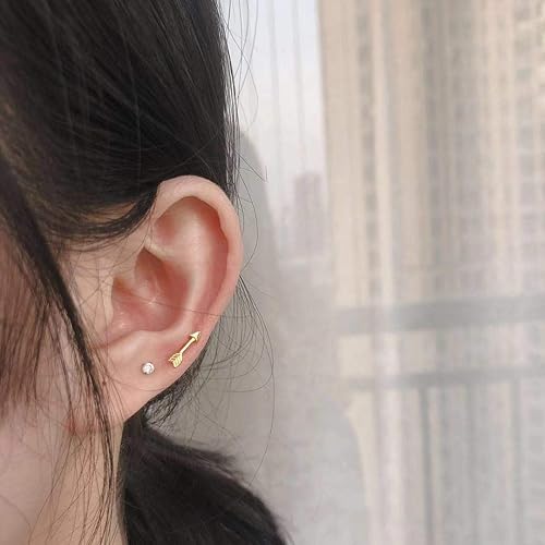 Miniatura 2 de Aretes de tuerca de cartílago de flecha de 18 G de plata esterlina 925 para mujeres y hombres, minimalistas, hélix, tragus, aretes pequeños