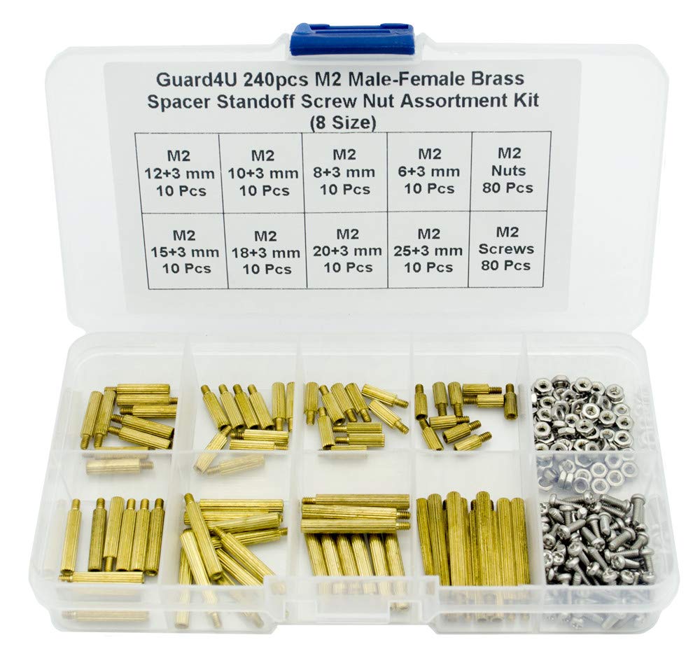 Guard4U 240pcs M2 Male-Female Brass Spacer Standoff Screw Nut Assortment Kit(8 Size)-image-31