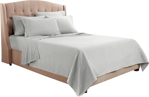 Clara Clark Flex Top King Sheets, 6 Piece Set - Hotel Luxury Sheets for Top Split King Bed, Super Soft Bedding Set, Head Split King Silver