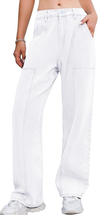 ETOSELL Womens High Waisted Wide Leg Jeans - Non-Stretch Baggy Denim Pants with Seamed Detail & Pockets Y2K Casual Trouser