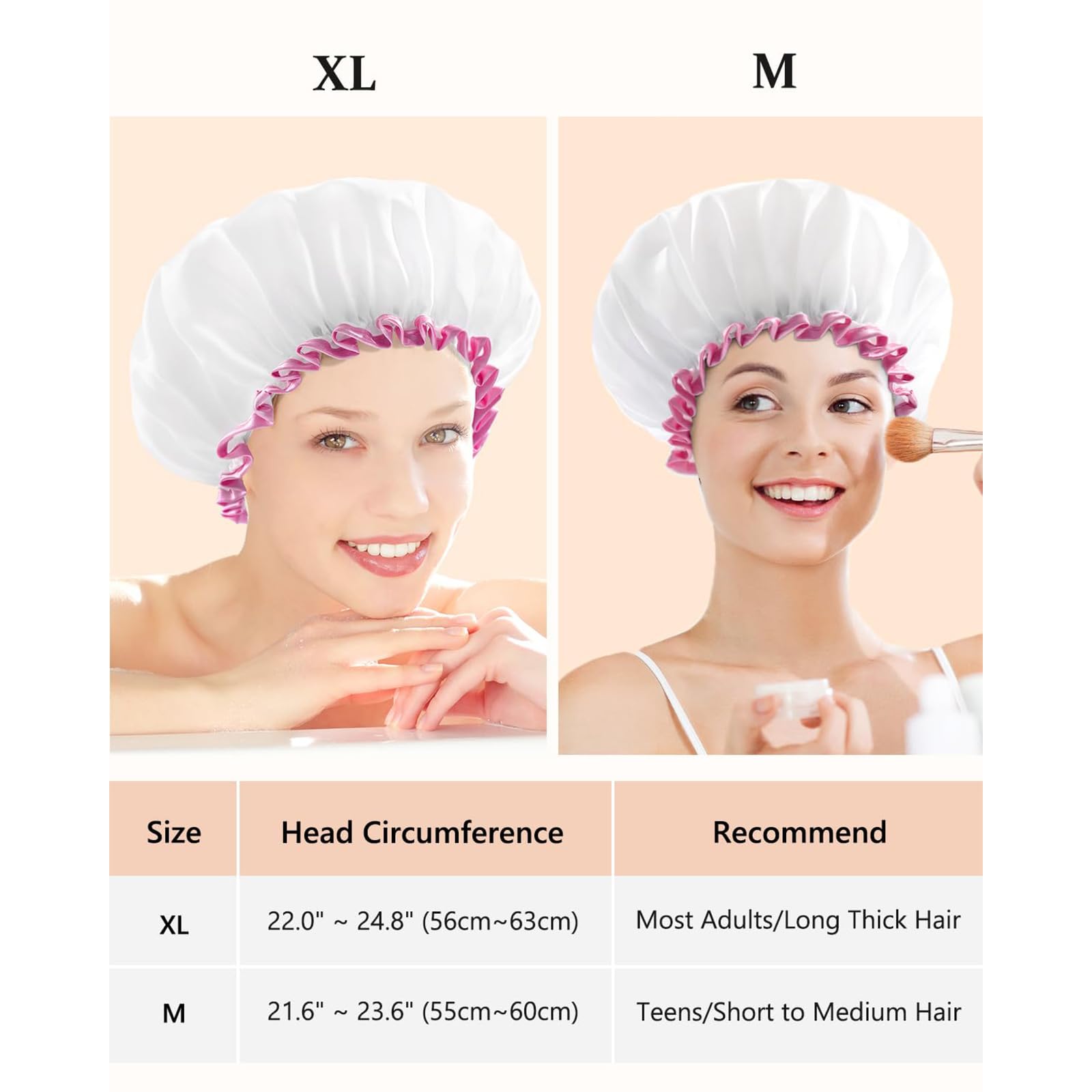 White Large Shower Cap for Women Long Hair Reusable Waterproof Double Layers Bathing Hair Cap Soft Comfortable PEVA Lining - Image 2