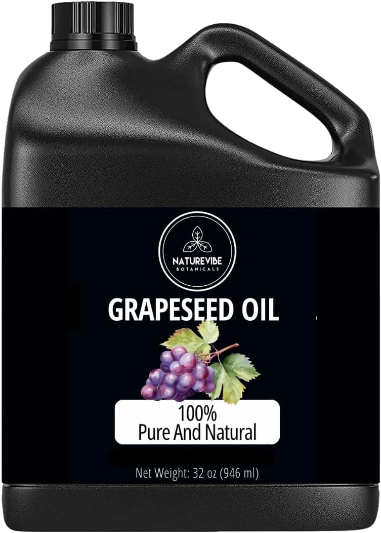 Naturevibe Botanicals Grapeseed Oil 32oz | 100% Pure Cold-Pressed & Lightweight Carrier Oil | Non-Greasy Natural Moisturizer for Skin, Hair, Face, Nails & Massage | Hexane-Free, Fresh & Versatile
