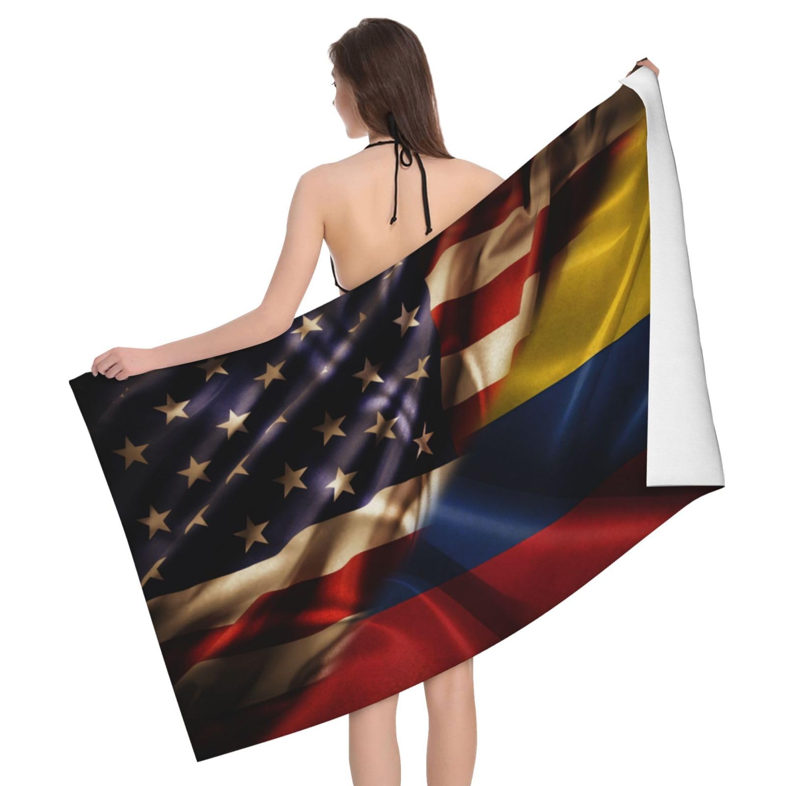 HLBSDM Microfiber Combined Colombia and USA Flag Beach Towel Quick Dry Soft Sand Free Beach Towels for Pool Swim Beach Lightweight Thin Towels