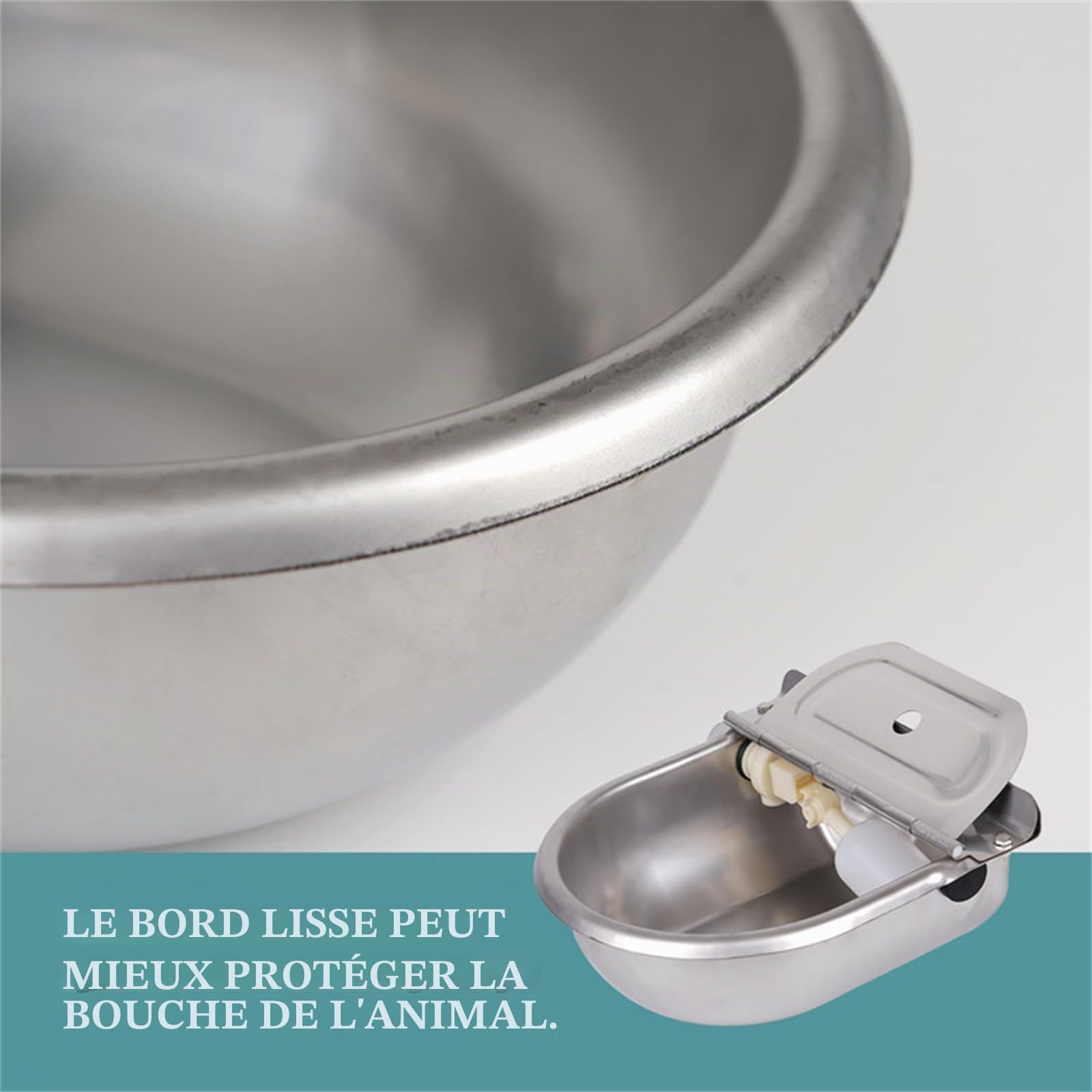 Abreuvoir automatique en acier inoxydable avec trou de drainage et tuyau tressé de 80 cm pour bovins, chevaux, moutons, chèvres, chiens