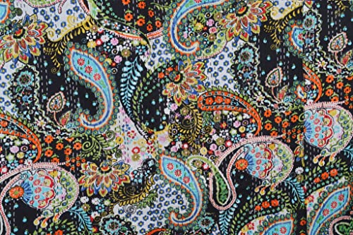 Yuvancrafts Indian Cotton Kantha Quilt Traditional Screen Print Twin Quilt Blanket Bedspreads Throw (Black Paisley)