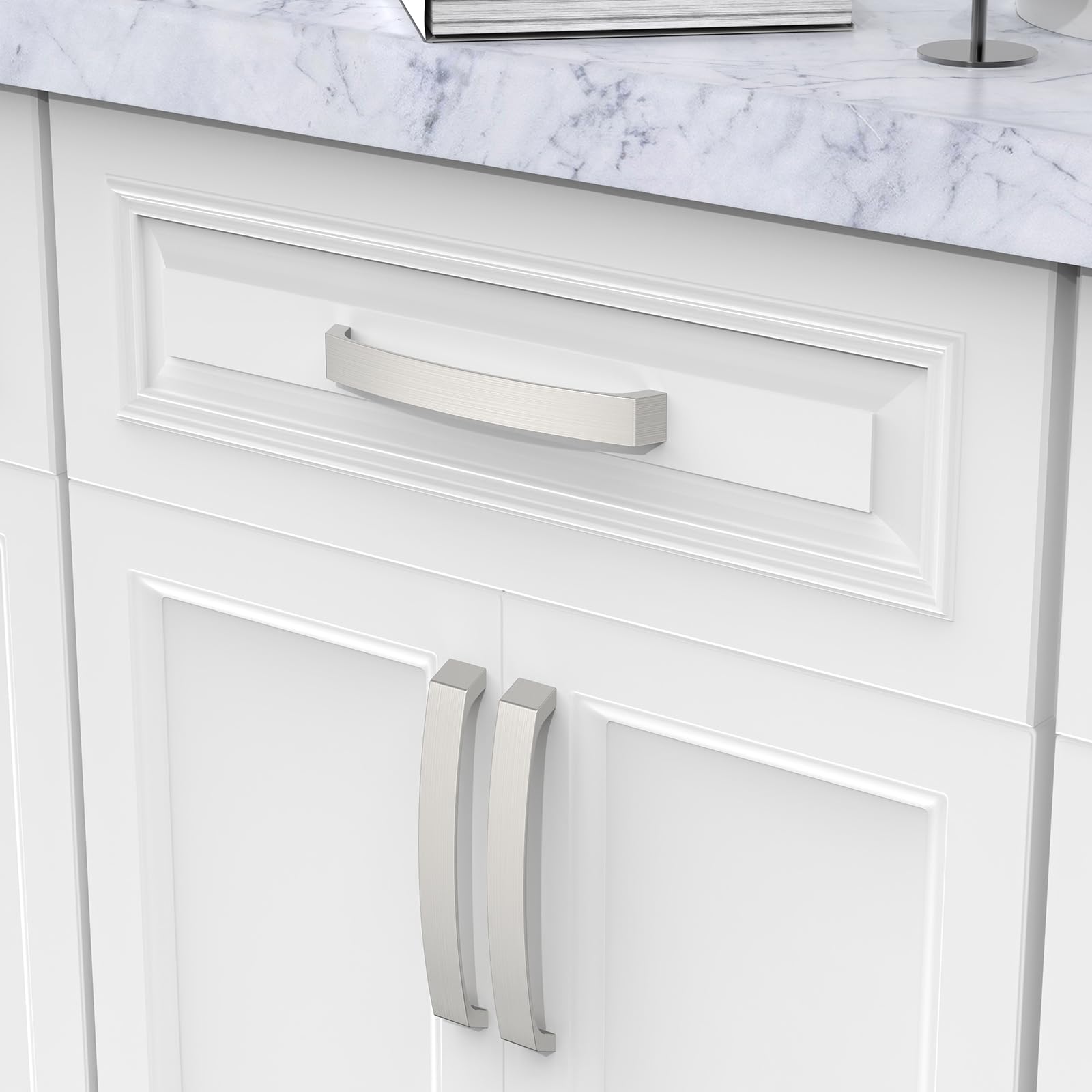 Furniware Pack of 10 Brushed Nickel Cabinet Handles, Cupboard Handles Drawer Pulls 192mm(7.6 Inch) Hole Center - Image 2